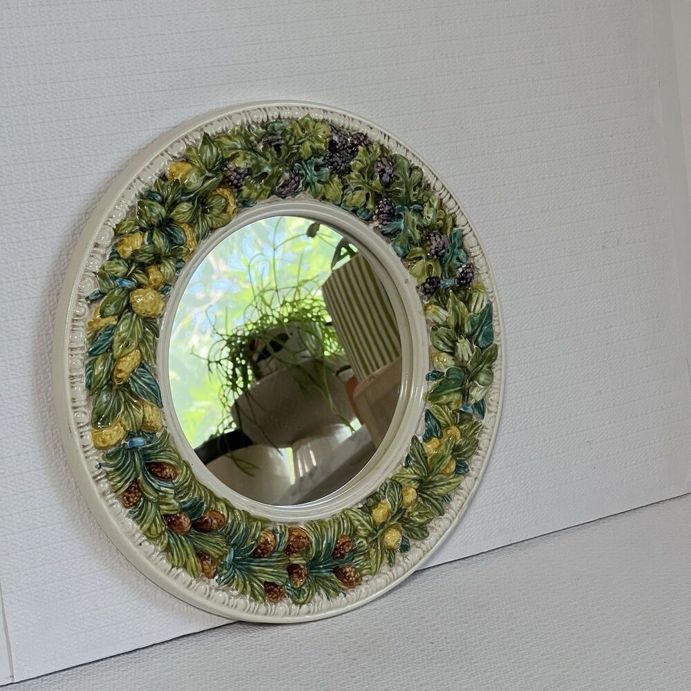 Vintage Ceramic Mirror Wreath Round Fruit Leaf Made in Italy Multi Wall Mounted - Picture 12 of 17